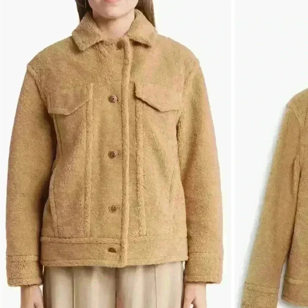 NWT VINCE faux shearling jacket in caramel Sz L - Picture 3 of 8